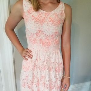 Ivory lace overlay sleeveless hi-low dress